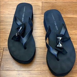 Marc Fisher Platform Flip Flops with Jeweled Bow